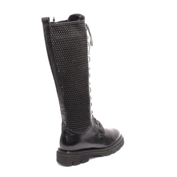 Luca Grossi 842b ITALIAN Black Leather Stretch Fur Lace Zip Knee-High Boot - Picture 4 of 9